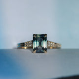 1.88ct Radiant Cut Parti Madagascar Sapphire and Diamond Vintage Cathedral Double Prong Ring in 14k Yellow Gold