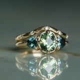 1.44ct Fancy Cushion Cut Australian Sapphire and Trillion Australian Sapphire Compass Set Low Profile Ring in 14k Yellow Gold