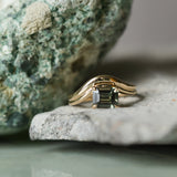 1.65ct Emerald Cut Color Shifting Madagascar Sapphire Prong Set Ripple Contour Solitaire in 14k Yellow Gold
