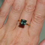 2.16CT MADAGASCAR EMERALD CUT SAPPHIRE, DEEP GREEN WITH SOME YELLOW AND TEAL, 6.9X6.8X4.6MM