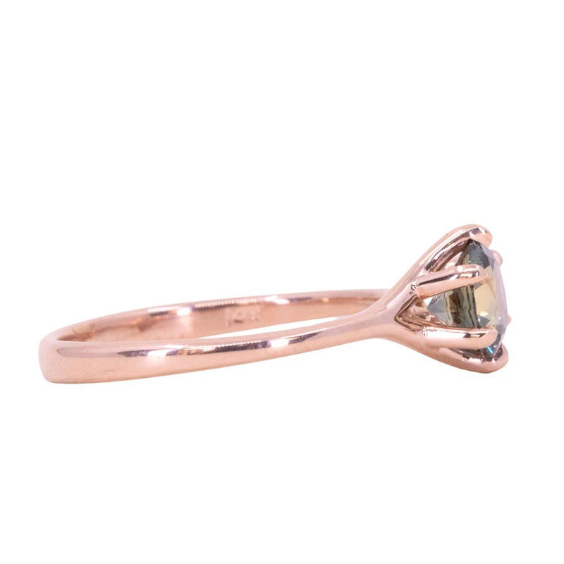 0.92ct Bicolor Sapphire Low Profile Six Prong Split Shank Solitaire in 14k Rose Gold