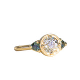 1.05ct GIA Antique Old European Cut Diamond and Trillion Madagascar Sapphire Antique Style Compass Set Low Profile Ring with Milgrain in 18k Yellow Gold