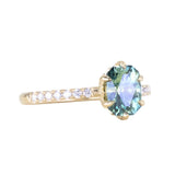 1.30ct Precision Cut Teal Green Radiant Montana Sapphire Lotus Six Prong Solitaire with Diamonds in 18k Yellow Gold