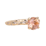 1.79ct Round "Sunset" Montana Sapphire 4 Prong Evergreen Solitaire with Scattered Embedded Diamonds in 14k Yellow Gold- with stone appraisal