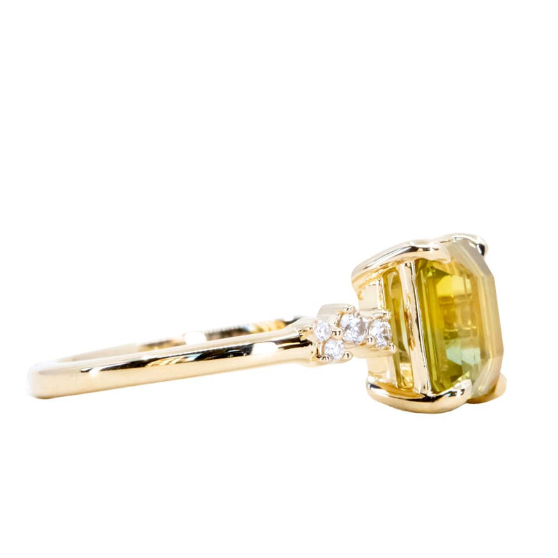 2.62ct Emerald Cut Parti Sapphire and Diamond Starry Night Low Profile Solitaire in 14k Yellow Gold