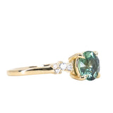 1.47ct Teal Green Grey Madagascar Sapphire and Diamond Starry Night Low Profile Solitaire in 14k Yellow Gold