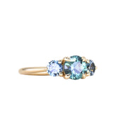 0.92ct Unheated Teal Montana Sapphire and Montana Sapphire Side Three Stone Ring in 14k Yellow Gold