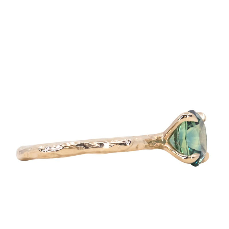 1.52ct Precision Cut Teal Green Oval Montana Sapphire Evergreen Carved Solitaire in 14k Yellow Gold