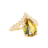 3.68ct Bicolor Australian Untreated Pear Sapphire and Diamond-Studded Pointed Vine Solitaire in 18k Yellow Gold