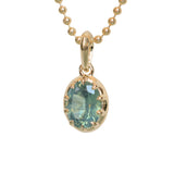 1.56ct Untreated Teal Green Nigerian Oval Sapphire 10 Prong Pendant in 14k Yellow Gold