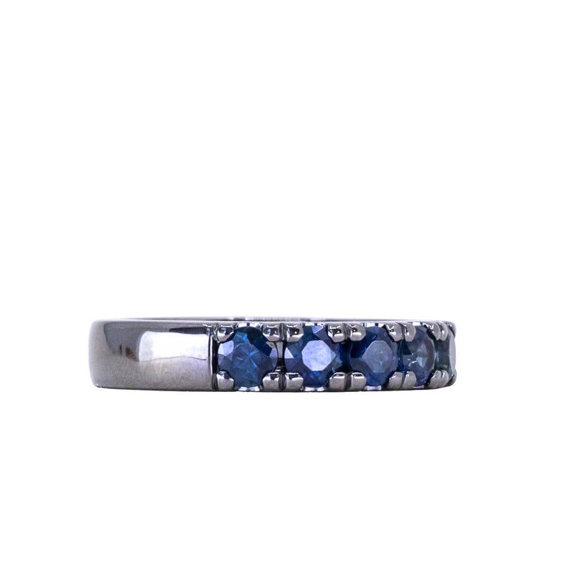 Blackened Gold Royal Blue Madagascar Sapphire Wide French Set Band