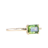 1.20ct Untreated Australian Emerald Cut Parti Sapphire Low Profile 4 Prong East-West Solitaire in 14k Yellow Gold