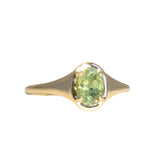 1.28ct Oval Green Montana Sapphire Low Profile 4 Prong Signet Solitaire in 14k Yellow Gold