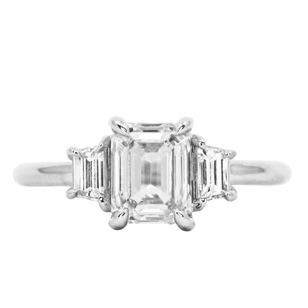Three Stone Ring with Trapezoid Diamond Side Stones- Setting