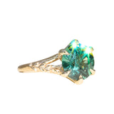 4.23ct Round Teal Green Sapphire Low Profile Wandering Vine Split Shank Six Prong Solitaire in 14k Yellow Gold