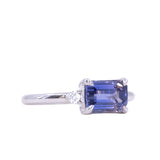 1.58ct Untreated Purple Tanzanian Emerald Cut Sapphire East-West Parti Sapphire and Diamond Low Profile Ring in 14k White Gold