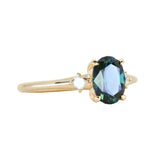 1.37ct Untreated Oval Deep Teal Nigerian Sapphire and Princess Cut Diamond Rapids Low Profile Ring in 14k Yellow Gold