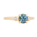 1.10ct Round Deep Teal Montana Sapphire and Princess Cut Diamond Rapids Low Profile Ring in 14k Yellow Gold