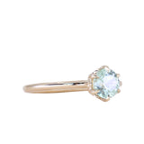 0.97ct Untreated Round Precision Cut Aqua Montana Sapphire Lotus Solitaire in 14k Yellow Gold