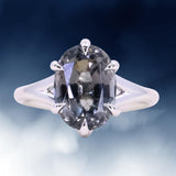 4.02ct Smoky Grey Tourmaline Oval Six Prong Split Shank Solitaire in 14k White Gold