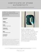 4.09CT ELONGATED CUSHION MADAGASCAR SAPPHIRE, MEDIUM TEAL GREEN, 10.20X7.60X5.11MM, EARLY ACCESS