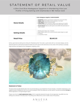 4.20ct Oval Blue Madagascar Sapphire in Wandering Vine Low Profile 4 Prong Setting with Diamonds in 18k Yellow Gold