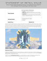 4.25ct Antique Style Elongated Cushion Untreated Montana Sapphire Vine Cathedral Four Prong Ring in 18k Yellow Gold