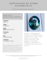 4.58CT OVAL MADAGASCAR SAPPHIRE, PARTI BLUE GREEN YELLOW, 11.20X8.76X5.54MM