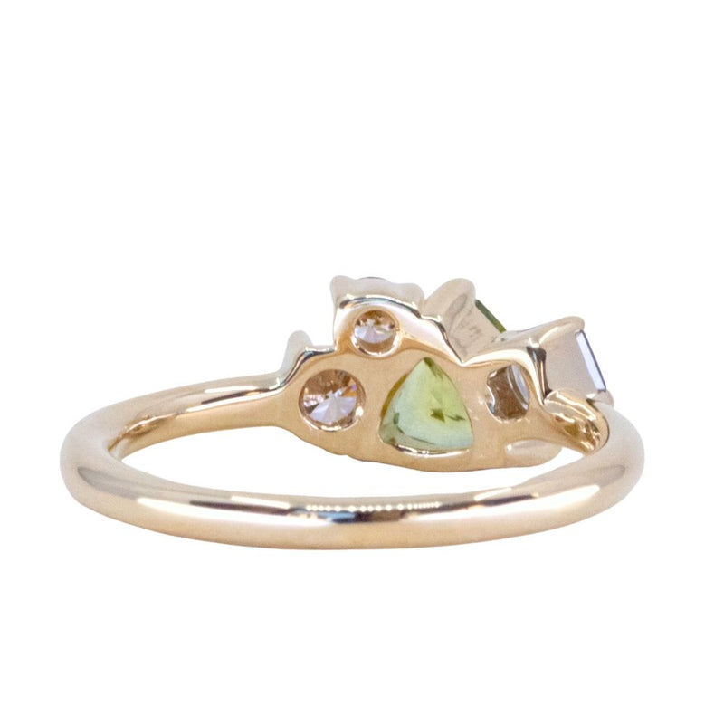 0.99ct Trillion Bright Green Montana Sapphire and Natural Diamond Mountainscape Ring in 14k Yellow Gold