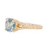 2.38ct Untreated Sky Blue Montana Sapphire in Wandering Vine Low Profile Four Prong Setting with Natural Diamonds in 14k Yellow Gold- Appraised Stone