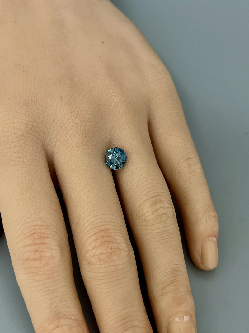 2.01CT ROUND PRECISION CUT MONTANA SAPPHIRE, TEAL, 7.4MM