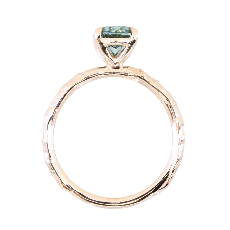 1.58ct Oval Untreated Light Blue Montana Sapphire Evergreen Carved 4 Prong Solitaire in 14k Yellow Gold