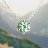 0.75ct Green Montana Sapphire Six Prong Necklace in 14k White Gold