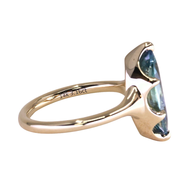 3.16ct Unheated Madagascar Marquise Sapphire Low Profile 6 Prong Solitaire in 14k Yellow Gold