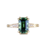 2.0ct Emerald Cut Green Tourmaline and Diamond Vintage Cathedral Double Prong Ring in 14k Yellow Gold