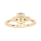 1.51ct Oval Teal Blue Precision Cut Montana Sapphire and Pear Sapphire Low Profile Three Stone Ring in 14k Yellow Gold