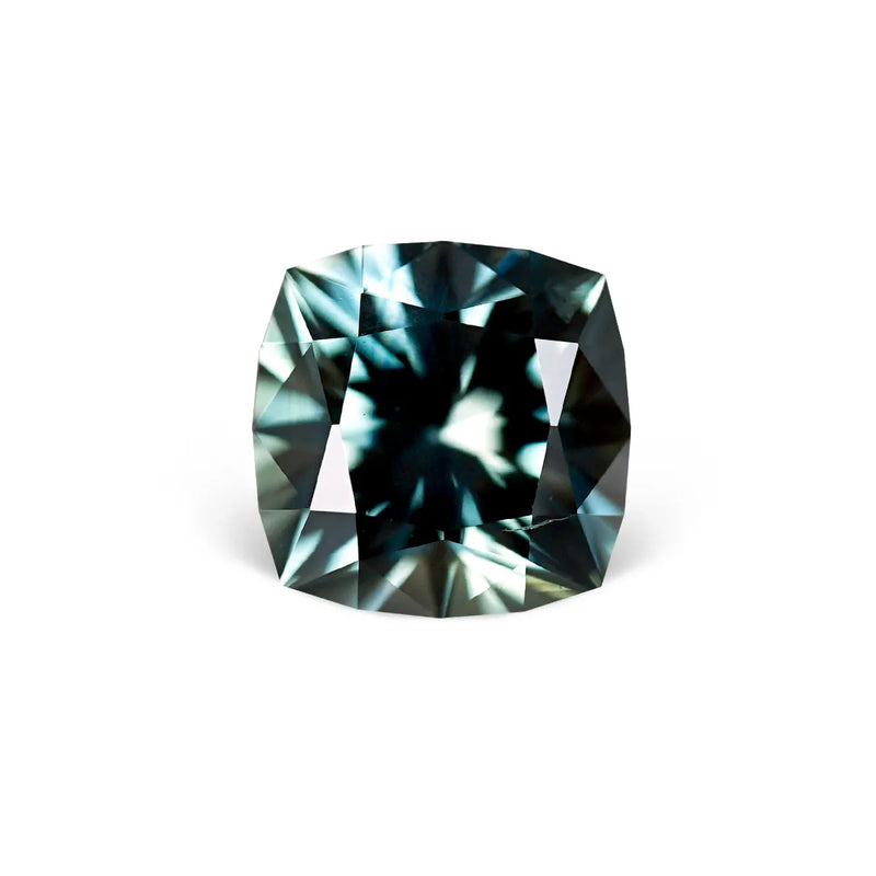 2.72CT ANTIQUE SQUARE CUSHION PRECISION CUT MONTANA SAPPHIRE, TEAL BLUE GREEN, 7.5MM