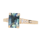 1.88ct Radiant Cut Parti Madagascar Sapphire and Diamond Vintage Cathedral Double Prong Ring in 14k Yellow Gold