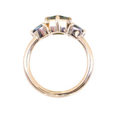 1.44ct Fancy Cushion Cut Australian Sapphire and Trillion Australian Sapphire Compass Set Low Profile Ring in 14k Yellow Gold