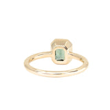 1.27ct Radiant Cut Madagascar Teal Sapphire Low Profile Bezel Solitaire Ring with French Set Diamonds in 14k Yellow Gold
