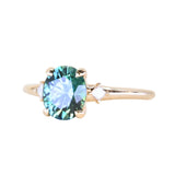 1.98ct Oval Precision Cut Teal Montana Sapphire and Princess Cut Diamond Rapids Low Profile Ring in 14k Yellow Gold