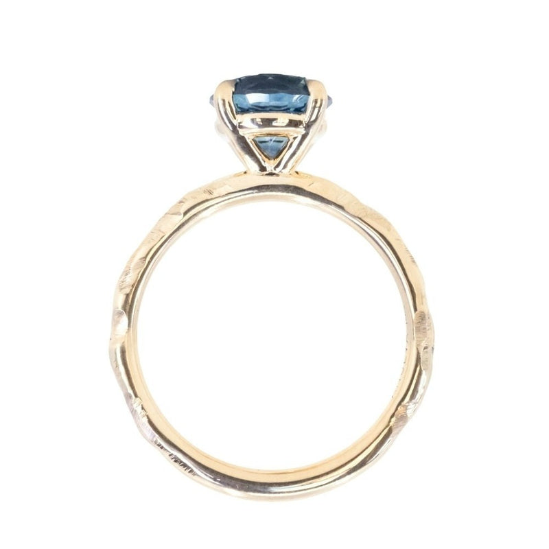 2.07ct Round Ocean Blue Montana Sapphire Evergreen Carved 4 Prong Solitaire in 14k Yellow Gold
