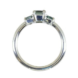 0.95ct Madagascar Emerald Cut and 0.67ctw Montana Sapphire Three Stone Low Profile Ring in 14k Green Gold