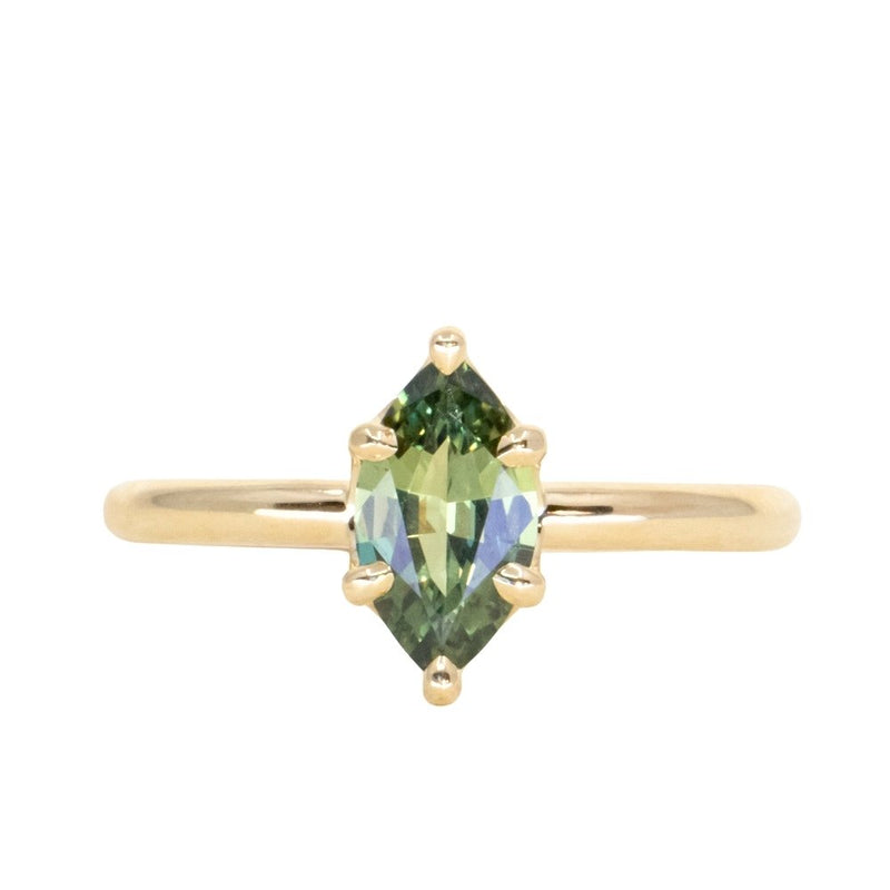 1.11ct Australian Marquise Parti Sapphire Low Profile 6 Prong Solitaire in 18k Yellow Gold