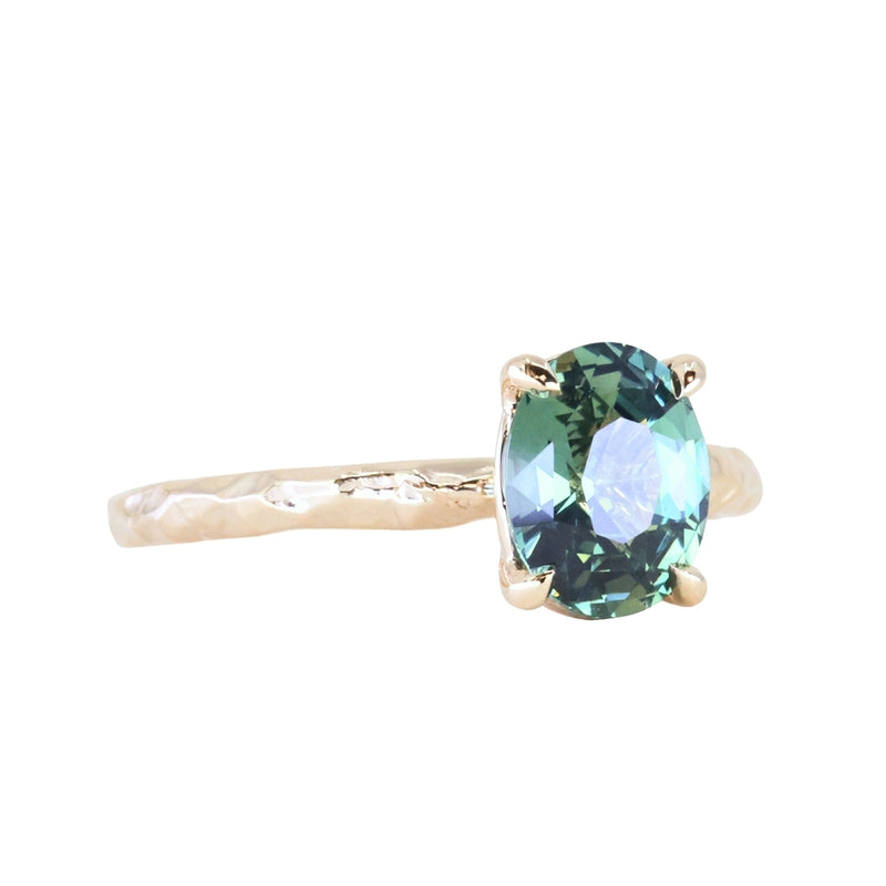 1.74ct Oval Untreated Blue Madagascar Sapphire Four Prong Evergreen Solitaire in 14k Yellow Gold