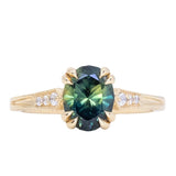 1.85ct Untreated Oval Parti Nigerian Sapphire and Diamond Vintage Cathedral Four Prong Ring in 14k Yellow Gold