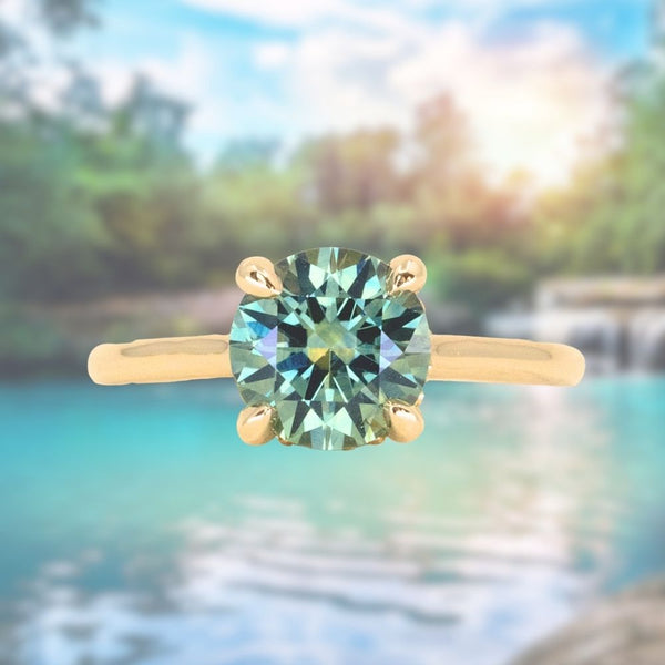 2.09ct Precision Cut Teal Montana Sapphire Four Prong Hidden Halo Solitaire in 18k Yellow Gold