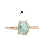 Rough Montana Sapphire Dainty Evergreen Prong Set Rings in 14k White, Yellow and Rose Gold