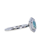 1.30ct Hexagon Montana Sapphire Bezel Set Diamond Halo Ring in Platinum