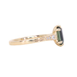 1.59ct Green Hexagon Madagascar Sapphire and Diamond Vintage Cathedral Six Prong Ring in 14k Yellow Gold
